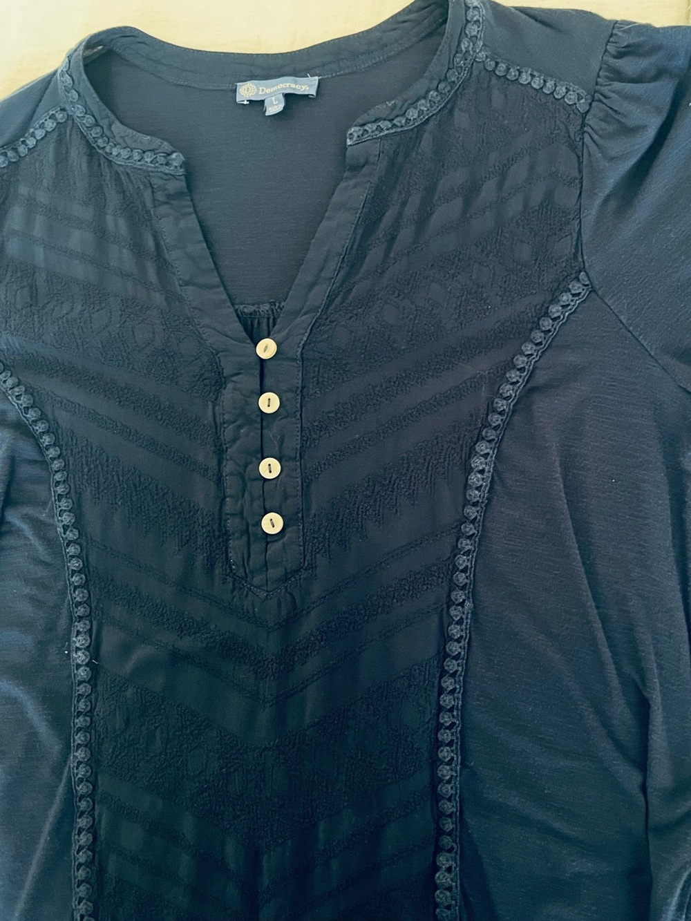 Democracy Navy Textured Button-Front Top - Picture 2 of 5